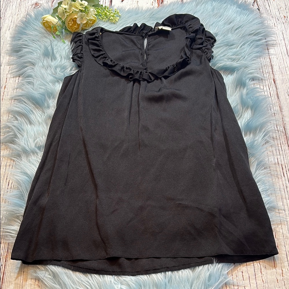 kate spade Black Ruffled Neck Cap-Sleeve Blouse